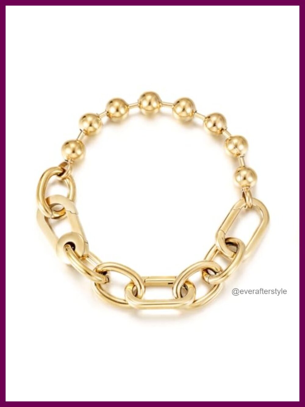 14K Gold Plated Beaded Link Chain Bracelet Stainless Steel Stackable
